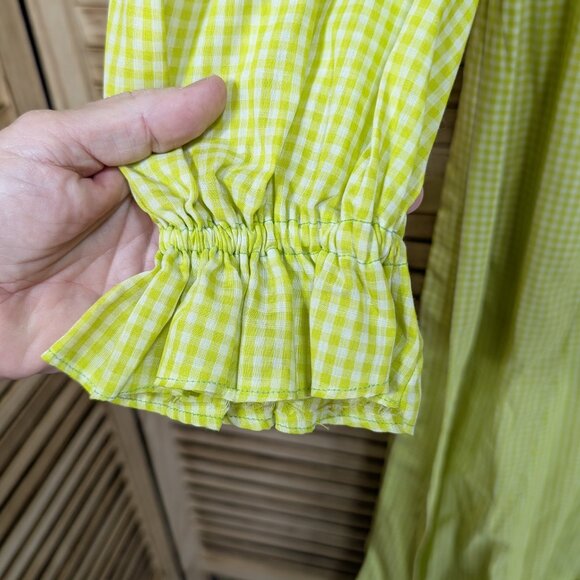 VINTAGE HOMEMADE Green Gingham Maxi Dress with Lace Detail - Picture 3 of 9